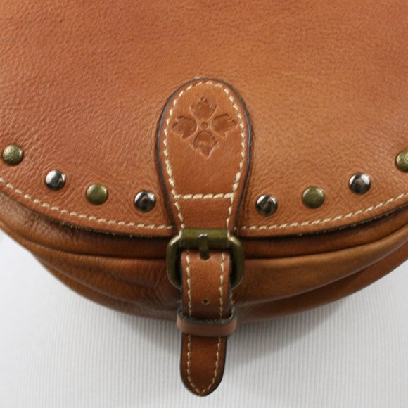 Patricia Nash Brown Italian Pebble Leather Crossbody Saddle Bag w/ Rivets VGC - Picture 7 of 14